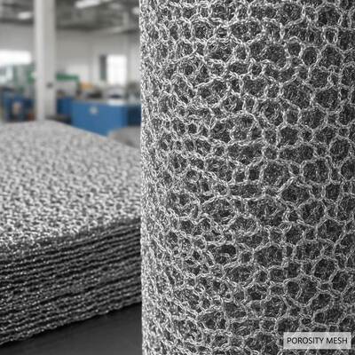 Gestricktes Netz mit einer Porosität von 40 bis 90 Prozent und unregelmäßiger Lochform, das in Filterkartuschen und Schutzbarrieren verwendet wird